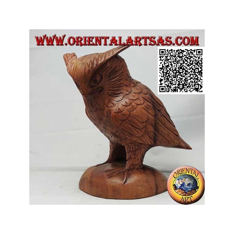 Gufo Reale in Legno di Suar Intagliato a Mano 17cm