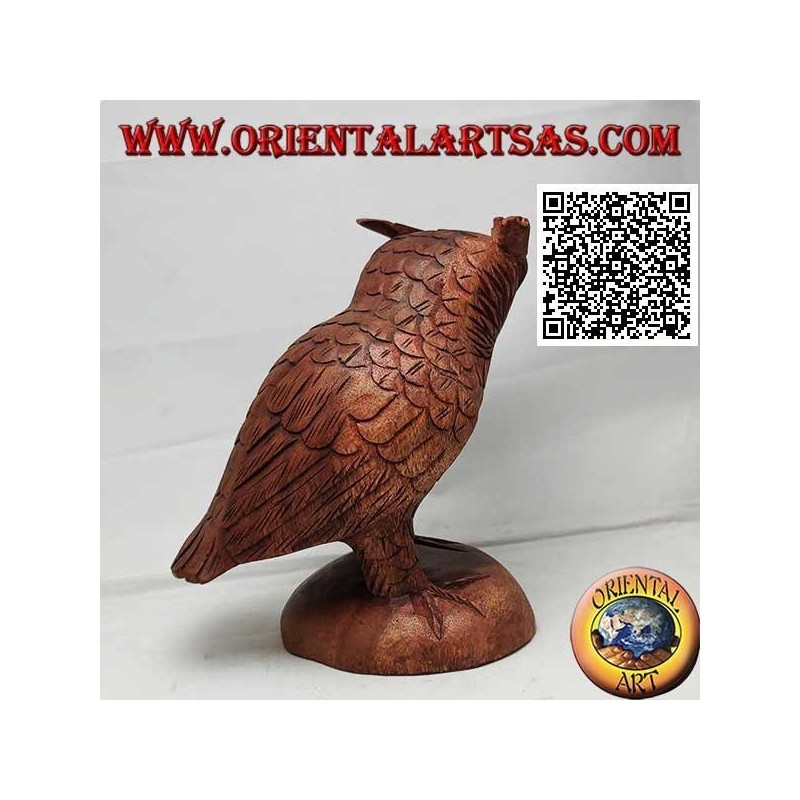 Gufo Reale in Legno di Suar Intagliato a Mano 17cm