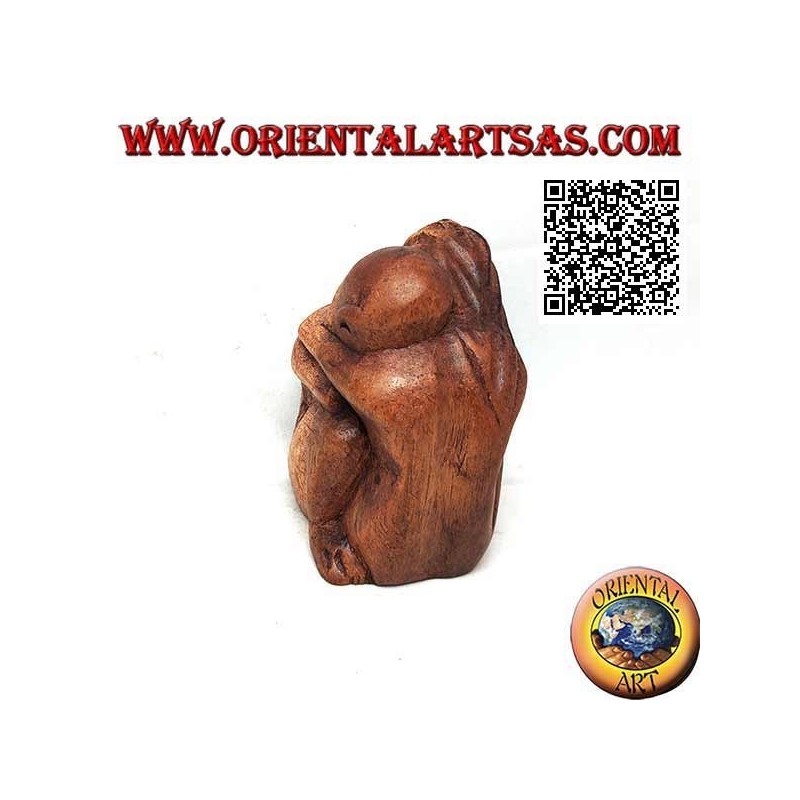 Scultura di una coppia in abbraccio consolatorio in legno di suar da 10 cm
