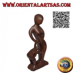 20 cm Skulptur einer Mutter mit einem Kind in der Hand und einem Neugeborenen auf dem Schoß aus Suarholz