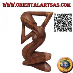 Escultura de mujer sensual desnuda de piernas cruzadas y cabello largo, en madera de suar de 21 cm.