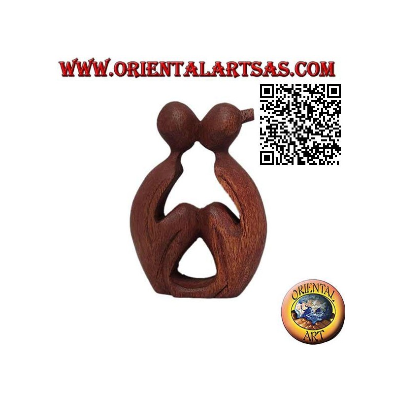 10 cm sculpture of the kiss of a kneeling couple in suar wood