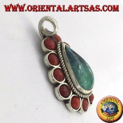 pendentif en argent avec turquoise naturel et chute corail