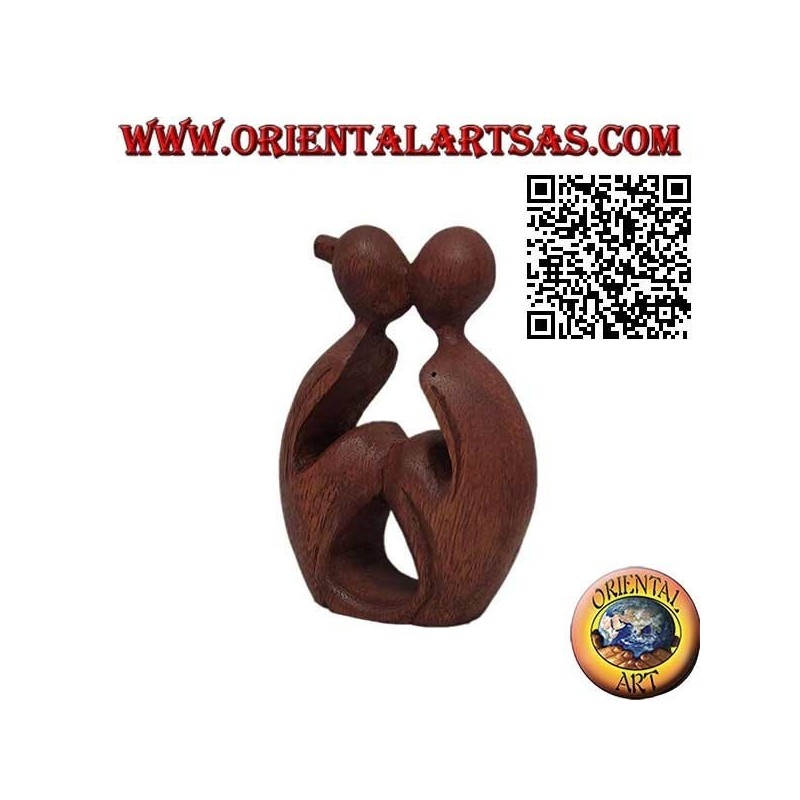 10 cm Skulptur des Kusses eines knienden Paares aus Suarholz