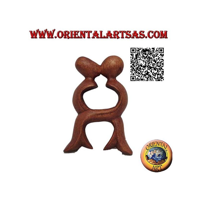 Skulptur des Kusses eines Paares mit gekreuzten Beinen aus 10 cm langem Suarholz