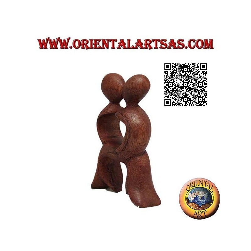 Skulptur des Kusses eines Paares mit gekreuzten Beinen aus 10 cm langem Suarholz