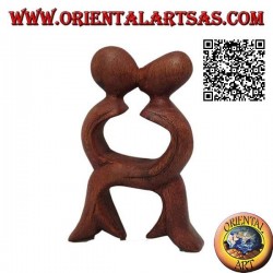 Skulptur des Kusses eines Paares mit gekreuzten Beinen aus 10 cm langem Suarholz