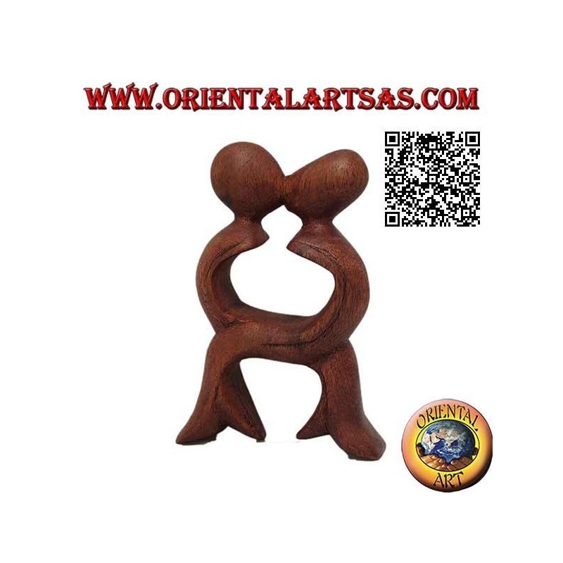 Skulptur des Kusses eines Paares mit gekreuzten Beinen aus 10 cm langem Suarholz