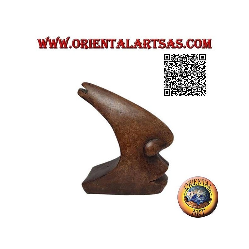 Escultura de perfil maxilofacial de estilo futurista, en madera de suar de 15 cm.