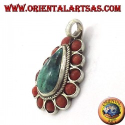 pendentif en argent avec turquoise naturel et chute corail