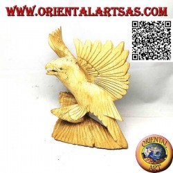 Sculpture of an eagle on legs with spread wings in hibiscus wood of 15 cm