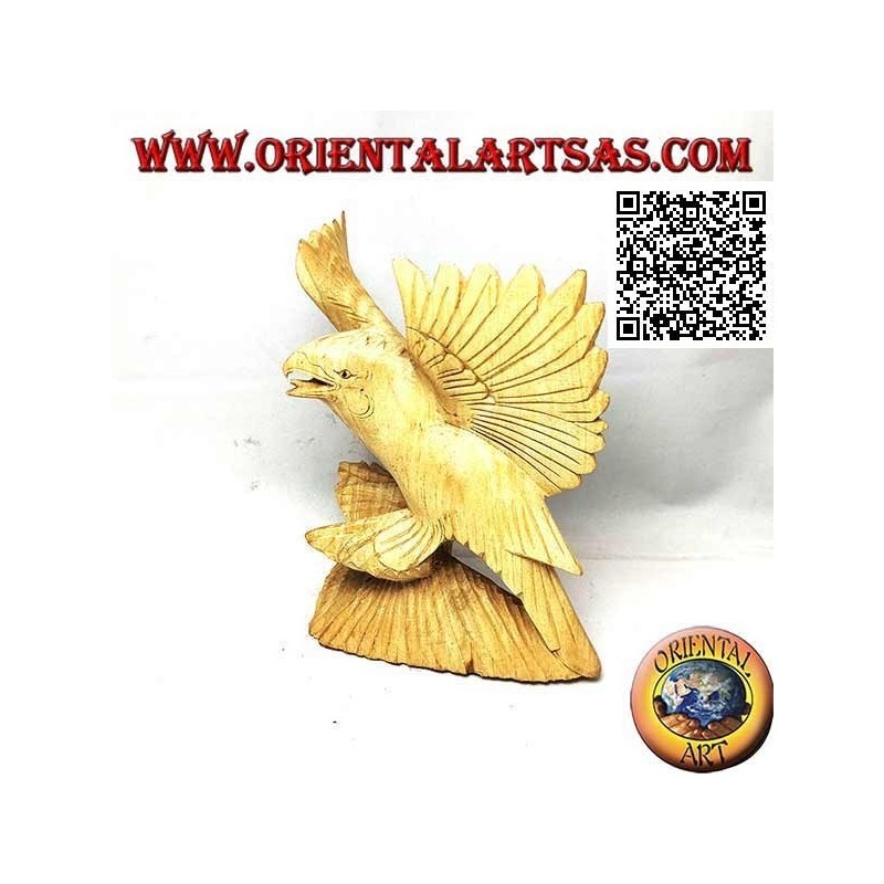 Scultura di un'aquila sulle zampe con ali spiegate in legno di ibisco da 15 cm