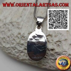 Silver pendant with natural oval malachite on smooth setting with trio of balls on the four cardinal points