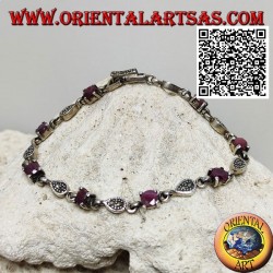 Silver bracelets with 8 natural round rubies set alternating with drops of marcasite