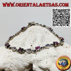 Pulseras de plata con 8 rubíes redondos naturales engastados alternando con gotas de marcasita