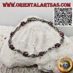 Pulseras de plata con 8 rubíes redondos naturales engastados alternando con gotas de marcasita