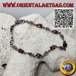 Pulseras de plata con 8 rubíes redondos naturales engastados alternando con gotas de marcasita