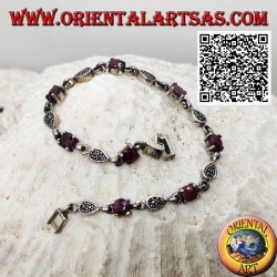 Silver bracelets with 8 natural round rubies set alternating with drops of marcasite