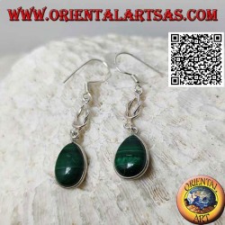 Pendants d'oreilles en argent avec goutte de malachite