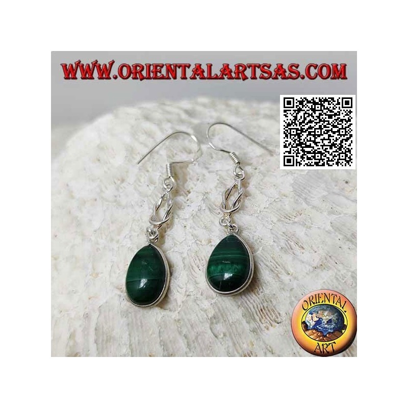Silver drop earrings with drop malachite