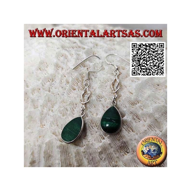 Pendientes colgantes de plata con gota malaquita