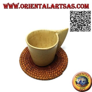 Sottobicchiere tondo in midollino arrotolato e centro in legno teak da10 cm (chiaro)
