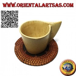 Dessous de verre rond en osier roulé et centre bois de teck 10 cm (foncé)