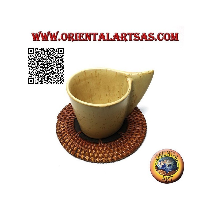 Posavasos redondo de mimbre enrollado y centro de madera de teca de 10 cm (oscuro)