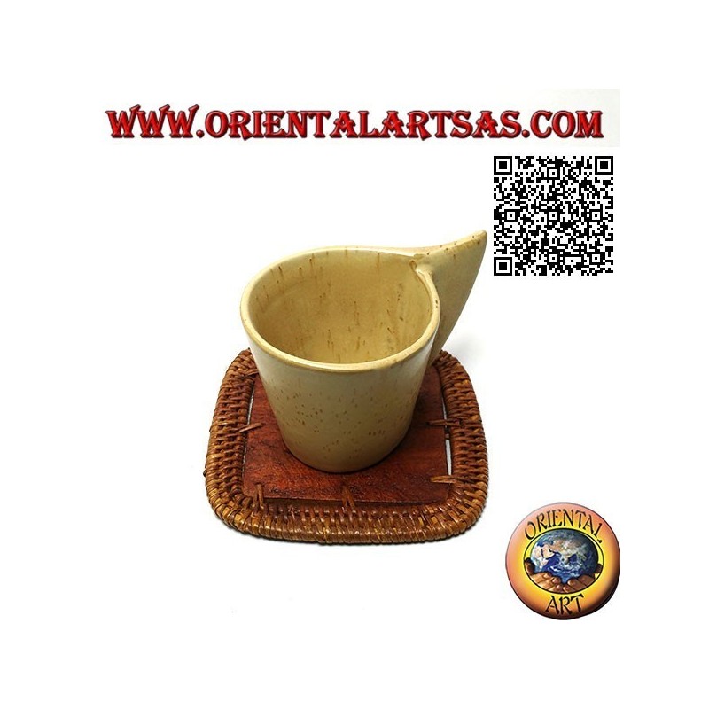Posavasos cuadrado en ratán y centro de madera de teca de 10 cm (transparente)
