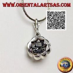 Silver daisy pendant with 6 +1 natural round emeralds on a marcasite cloud frame