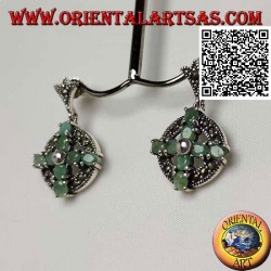 Orecchini in argento croce di 8 smeraldi naturali ovali su cerchio di marcassite