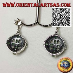 Silver earrings cross of 8 natural oval emeralds on a marcasite circle