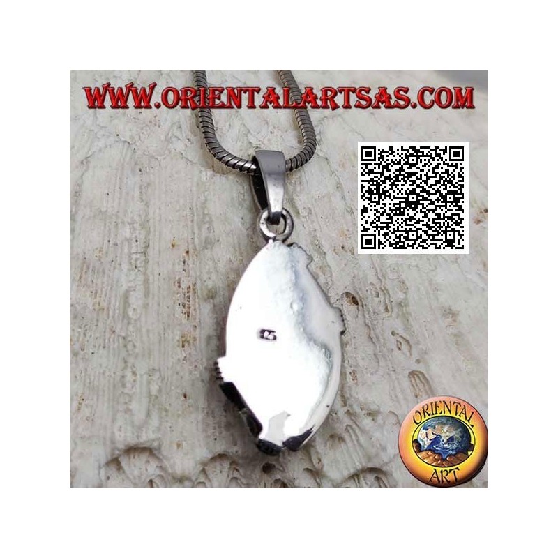 Colgante de plata con cornalina lanzadera cabujón y dos semicírculos de marcasita