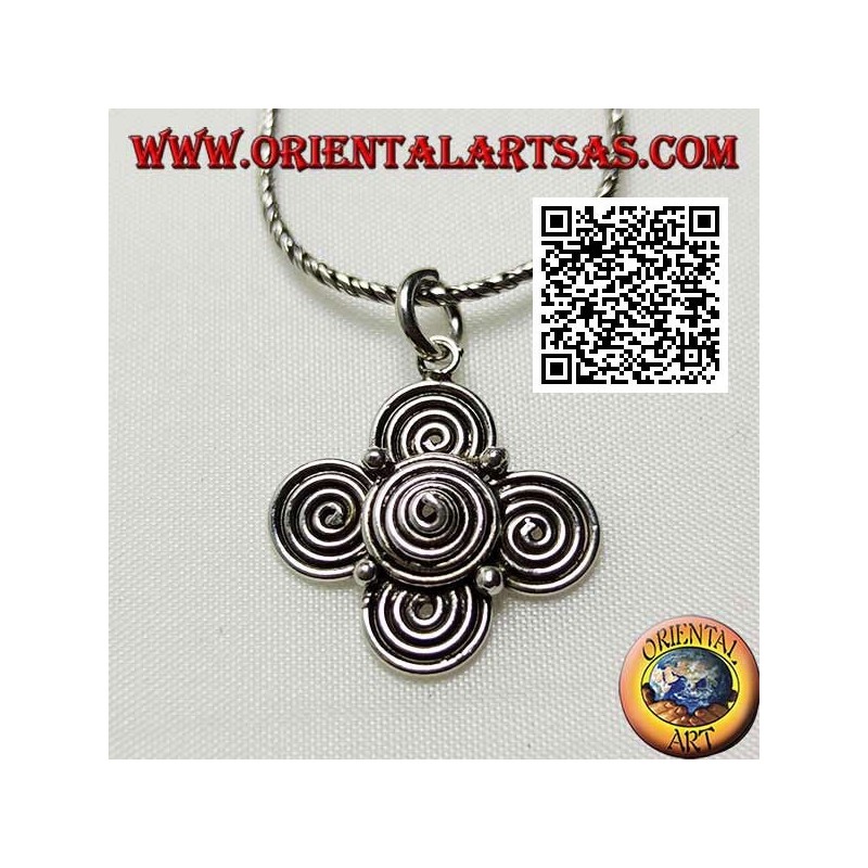 Silver pendant in the shape of a tetrasquele of spirals