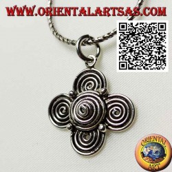 Silver pendant in the shape of a tetrasquele of spirals