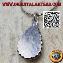 Silver pendant with cabochon drop onyx surrounded by a double row of balls