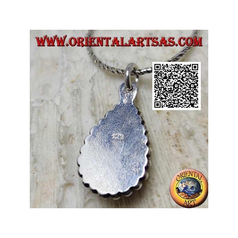Ciondolo in argento con onice a goccia cabochon contornato da doppia fila di palline