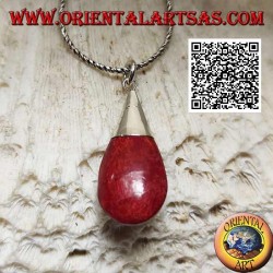 Colgante de plata con gota tridimensional de coral coral (rojo) y gancho decorado