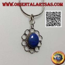 Pendentif en argent avec lapis lazuli ovale naturel entouré de cercles perforés