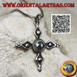 Antique Cerdanya cross silver pendant with central paua shell (abalone)