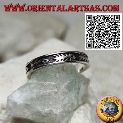 Silver ring with fish bones in bas-relief