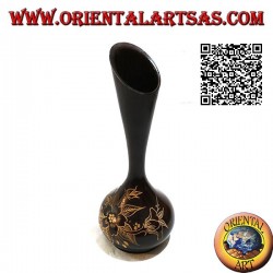 Hochampullenblumenvase mit handgravierter Blumendekoration aus Mahagoniholz ​​30 cm