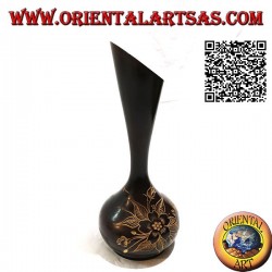 Vase à fleur haute ampoule à décor floral gravé à la main en bois d'acajou 30 cm