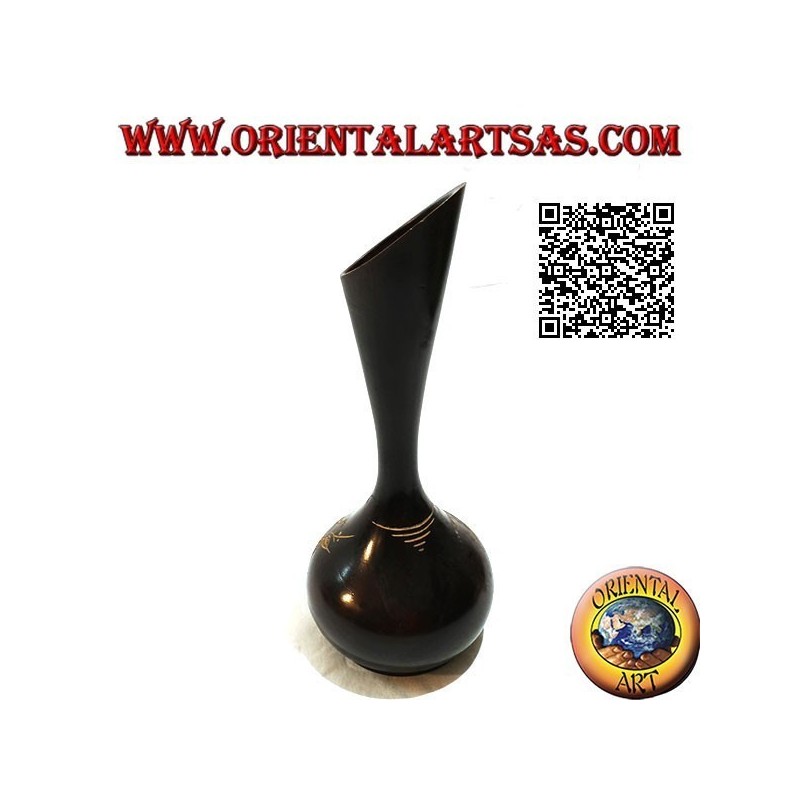 Hochampullenblumenvase mit handgravierter Blumendekoration aus Mahagoniholz ​​30 cm
