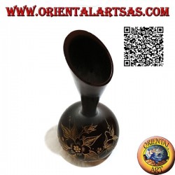 Hochampullenblumenvase mit handgravierter Blumendekoration aus Mahagoniholz ​​30 cm