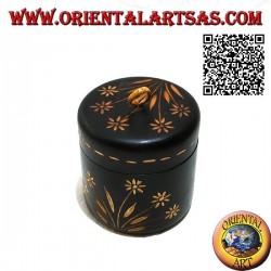 Caja para jarra cilíndrica con adornos florales tallados a mano en madera de caoba