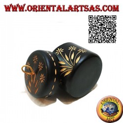 Zylindrische Glasschachtel mit handgeschnitzten Blumendekorationen aus Mahagoniholz