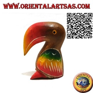 Escultura de un tucán toco pintado a mano, en madera de teca de 11 cm.