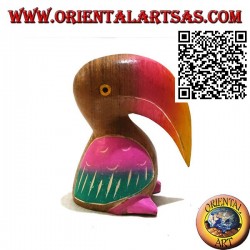 Skulptur eines von Hand bemalten Tocotukans aus 11 cm Teakholz