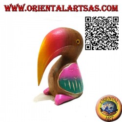 Skulptur eines von Hand bemalten Tocotukans aus 11 cm Teakholz